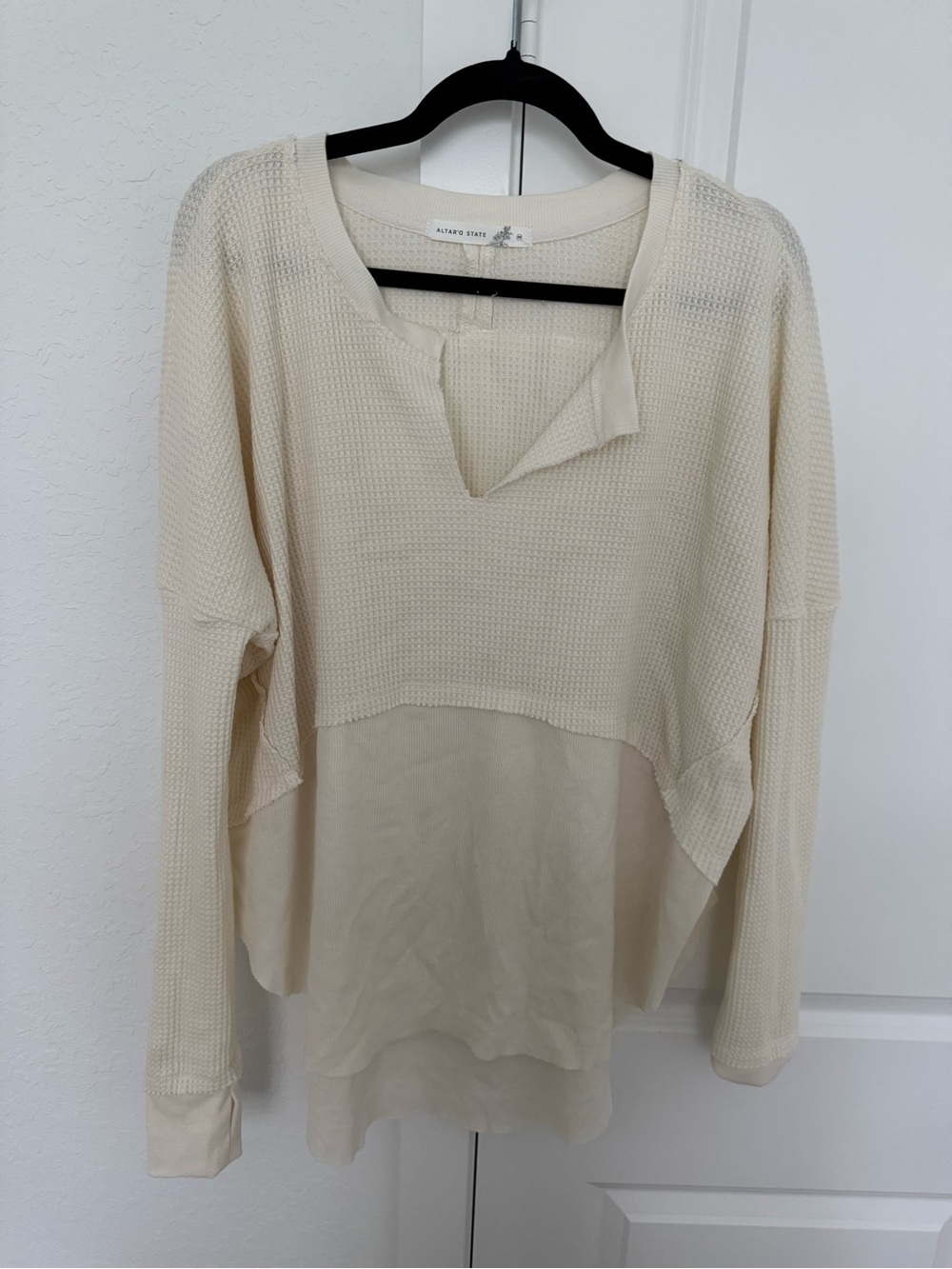Altar'd State Cream Waffle-Knit Layered Pullover